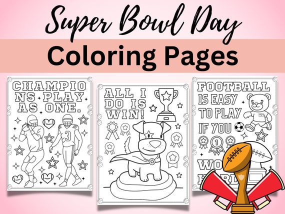 Super bowl coloring pages game day coloring sheets superbowl day coloring book for kids sport coloring activity