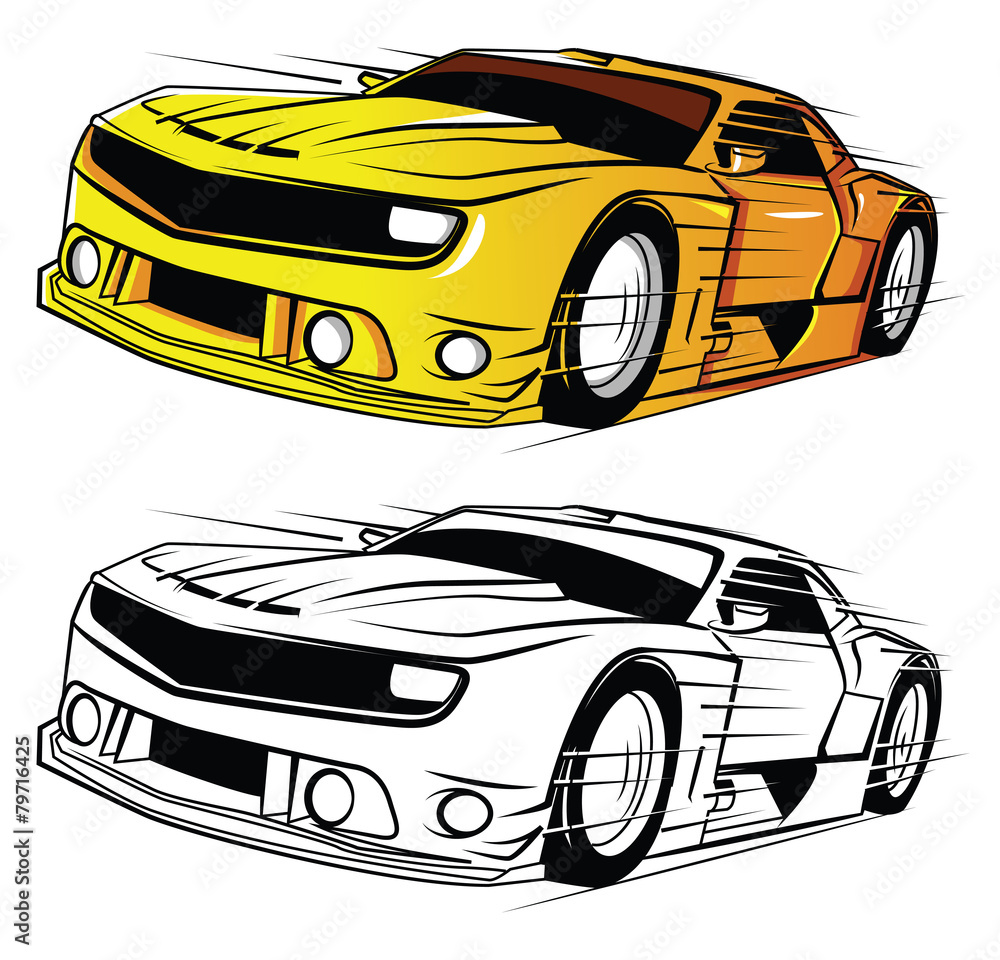 Coloring book super car cartoon character vector