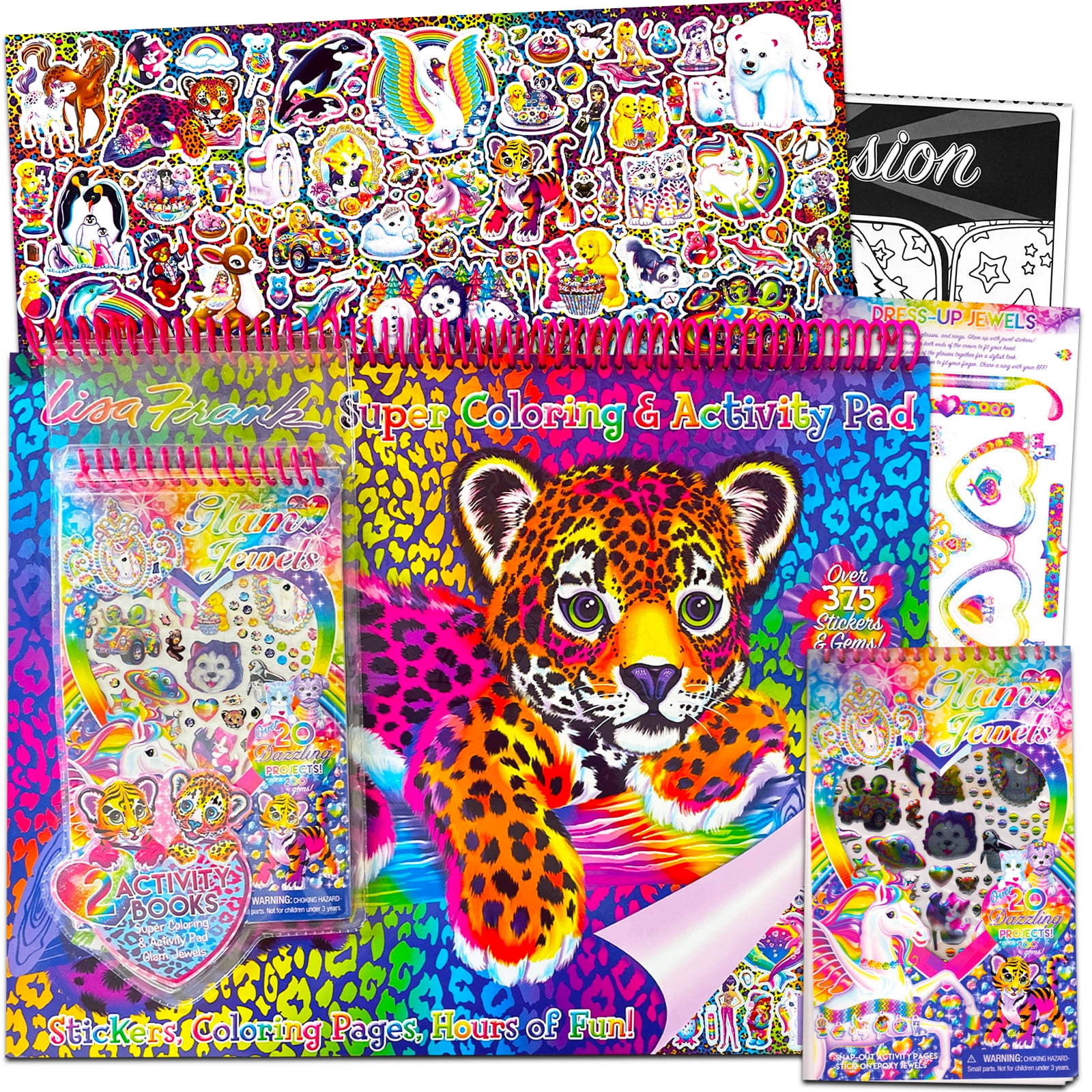 Lisa frank super coloring and activity pad over colorful stickers and gems giant coloring activity pages and craft projects lisa frank sticker pack