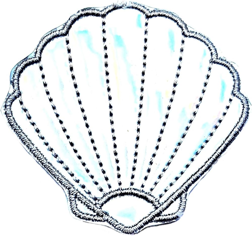 Gray clam shell seashell shimmery ocean cartoon children kid patch clothes bag t