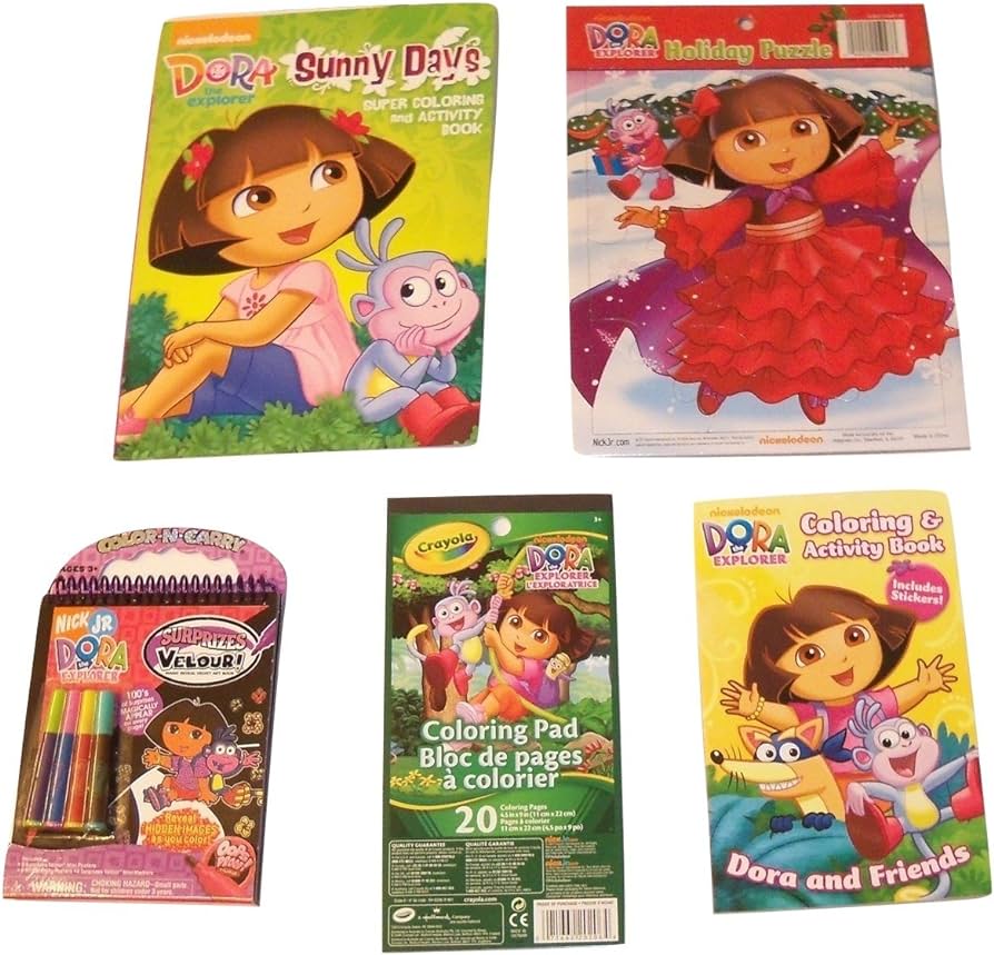 Meggans warehouse dora the explorer activity gift set sunny days super coloring book coloring pad surprizes velour coloring book with stickers holiday puzzle items bundle toys games