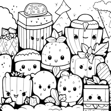 Premium vector super kawaii cute coloring page