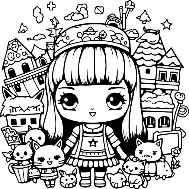 Premium vector super kawaii cute coloring page