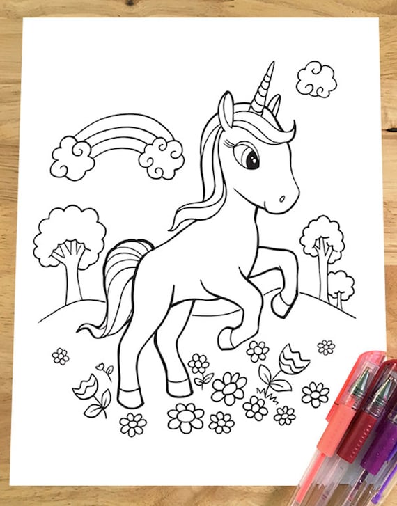 Super cute unicorn coloring page downloadable pdf file