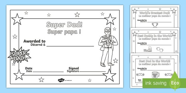 Fathers day louring certificates englishfrench