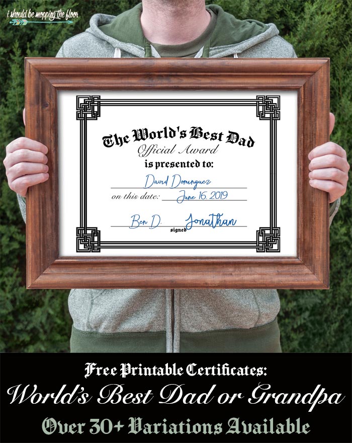 Free printable fathers day certificates i should be mopping the floor