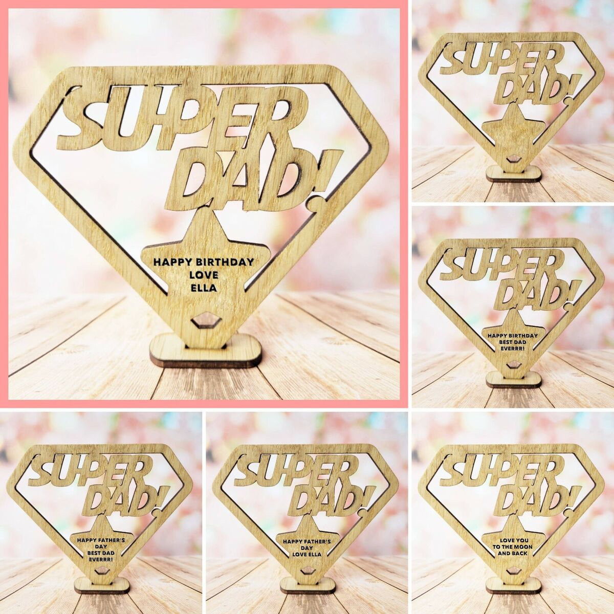 Fathers day personalised gift birthday super dad daddy wooden plaque gift oak