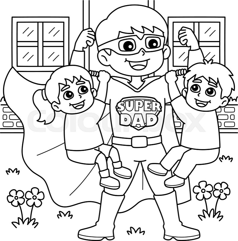 Fathers day super dad coloring page for kids stock vector