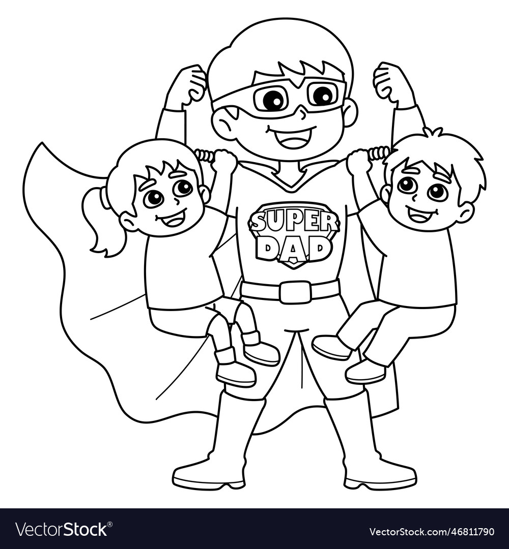 Fathers day super dad isolated coloring page vector image