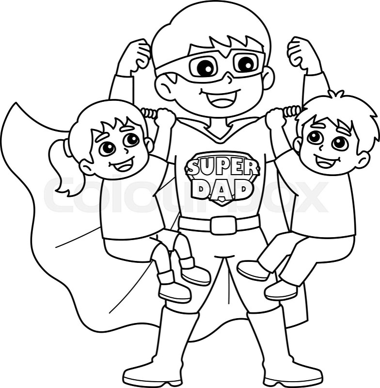 Fathers day super dad coloring page for kids stock vector
