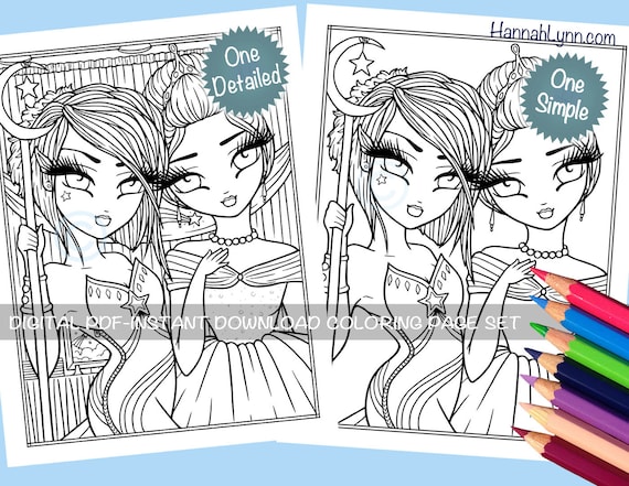Cosplay coloring page set ic convention super hero princess fantasy dress up whimsy girls character line art hannah lynn
