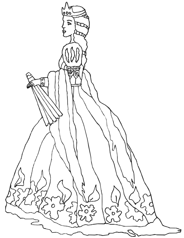 Princess coloring page elaborately dressed princess