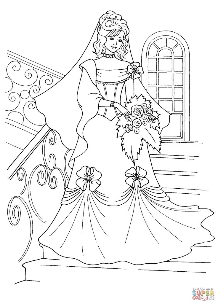 Princess in a wedding dress super coloring disney princess coloring pages wedding coloring pages princess coloring pages