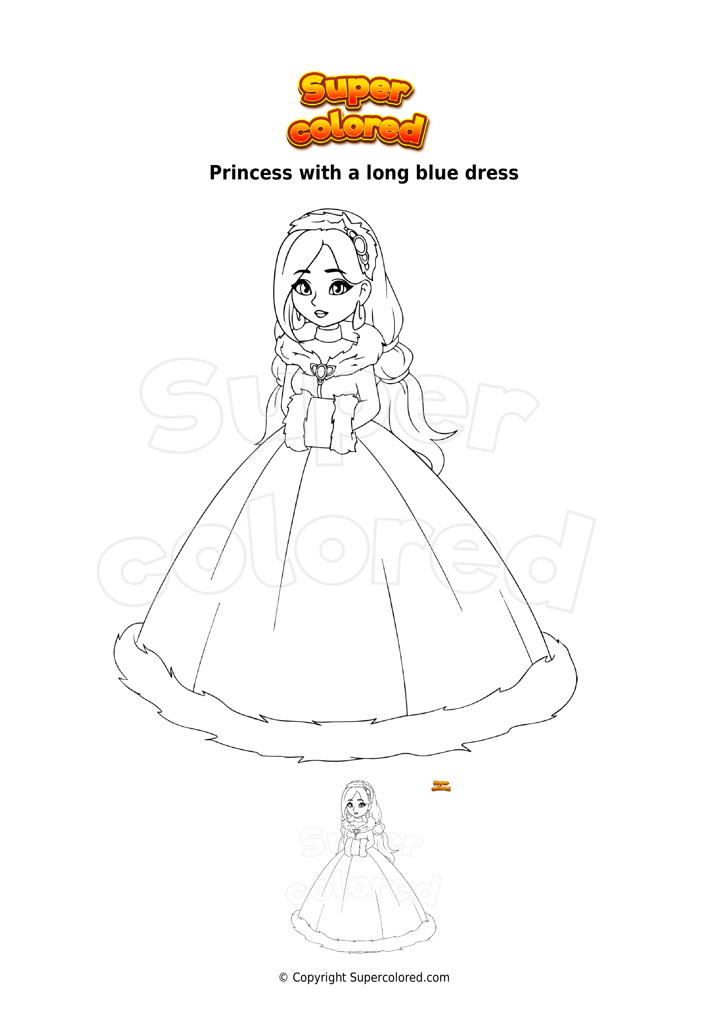Coloring page princess with a long blue dress