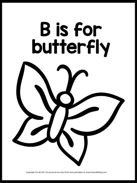 B is for butterfly coloring page super easy to download â the art kit