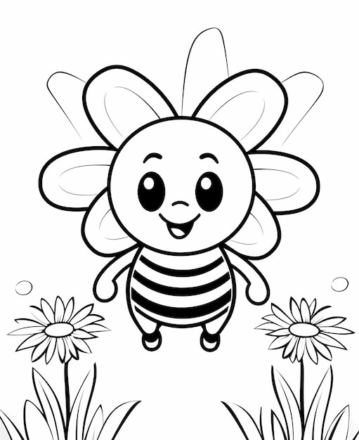 Premium ai image bee delight super easy coloring page with cute bee in thick black white lines