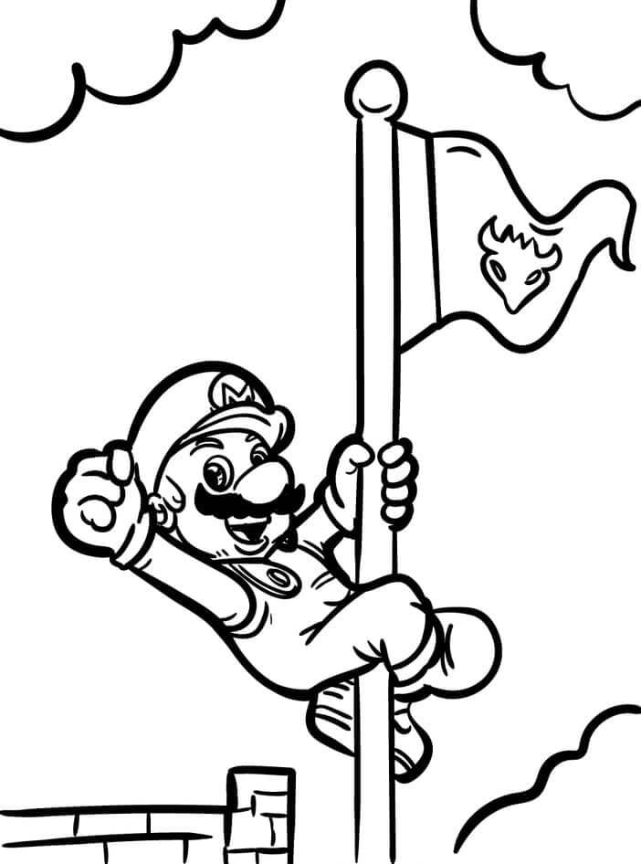Mario with flag coloring page