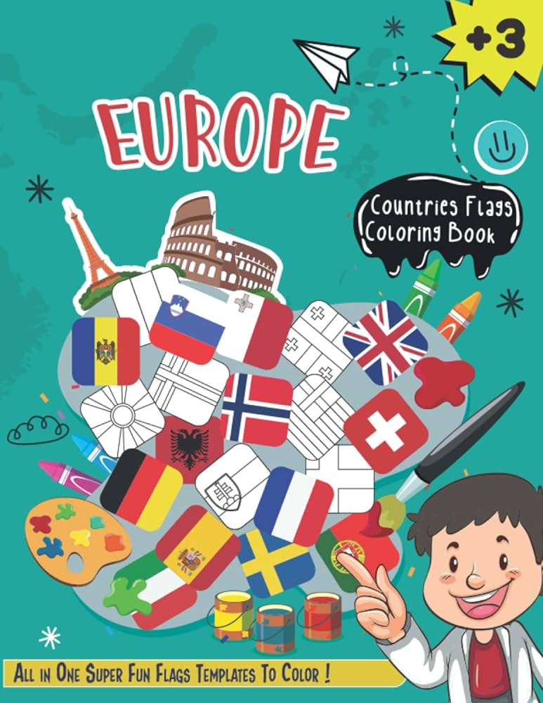 Europe countries flags coloring book edutional coloring by number for kids and adults publishing aduchild books