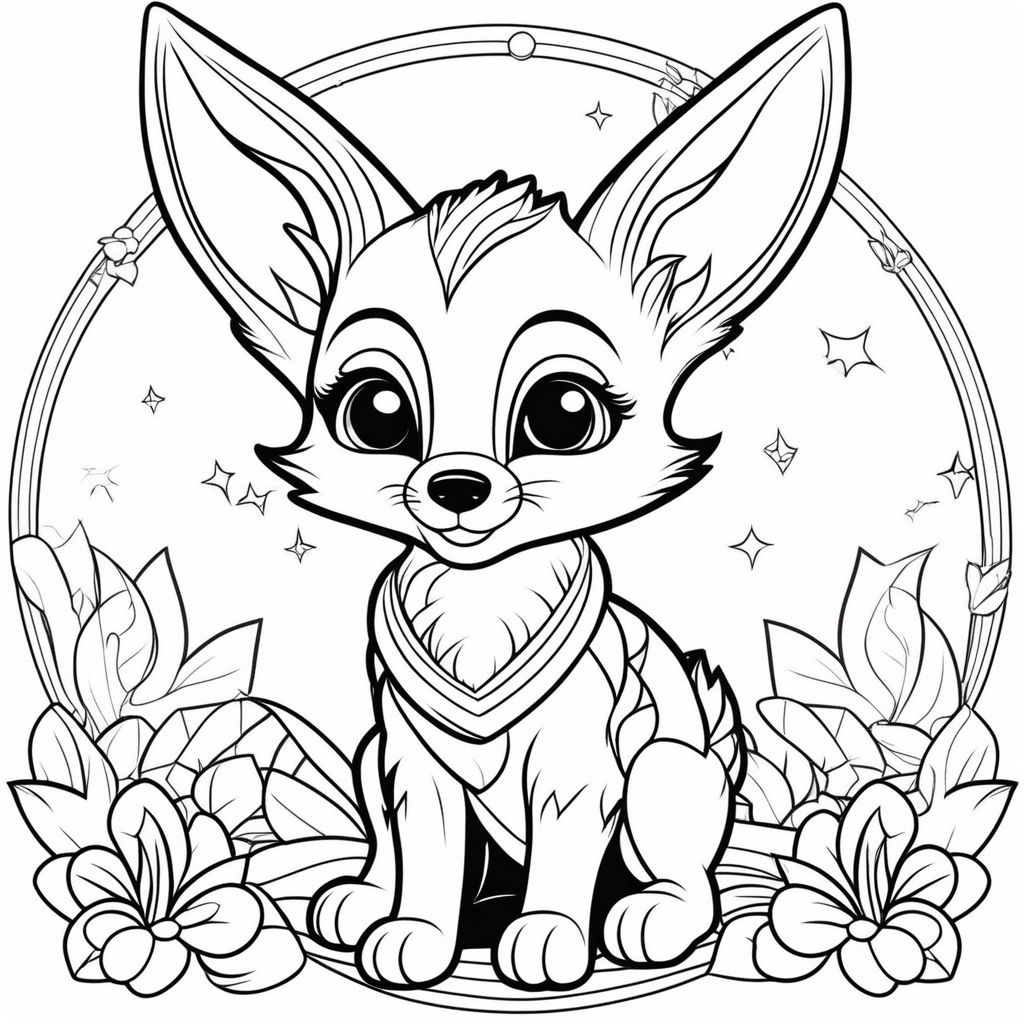Ink sketch of beautiful super cute little fox