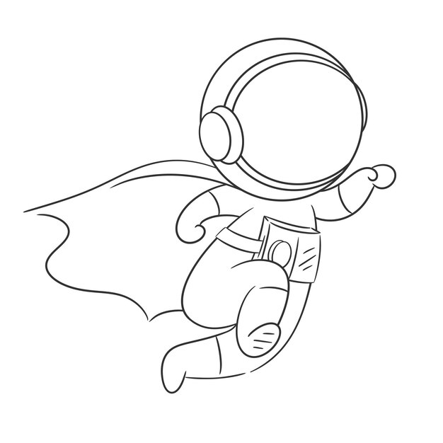 Premium vector astronaut is flying and wearing superhero cape for coloring