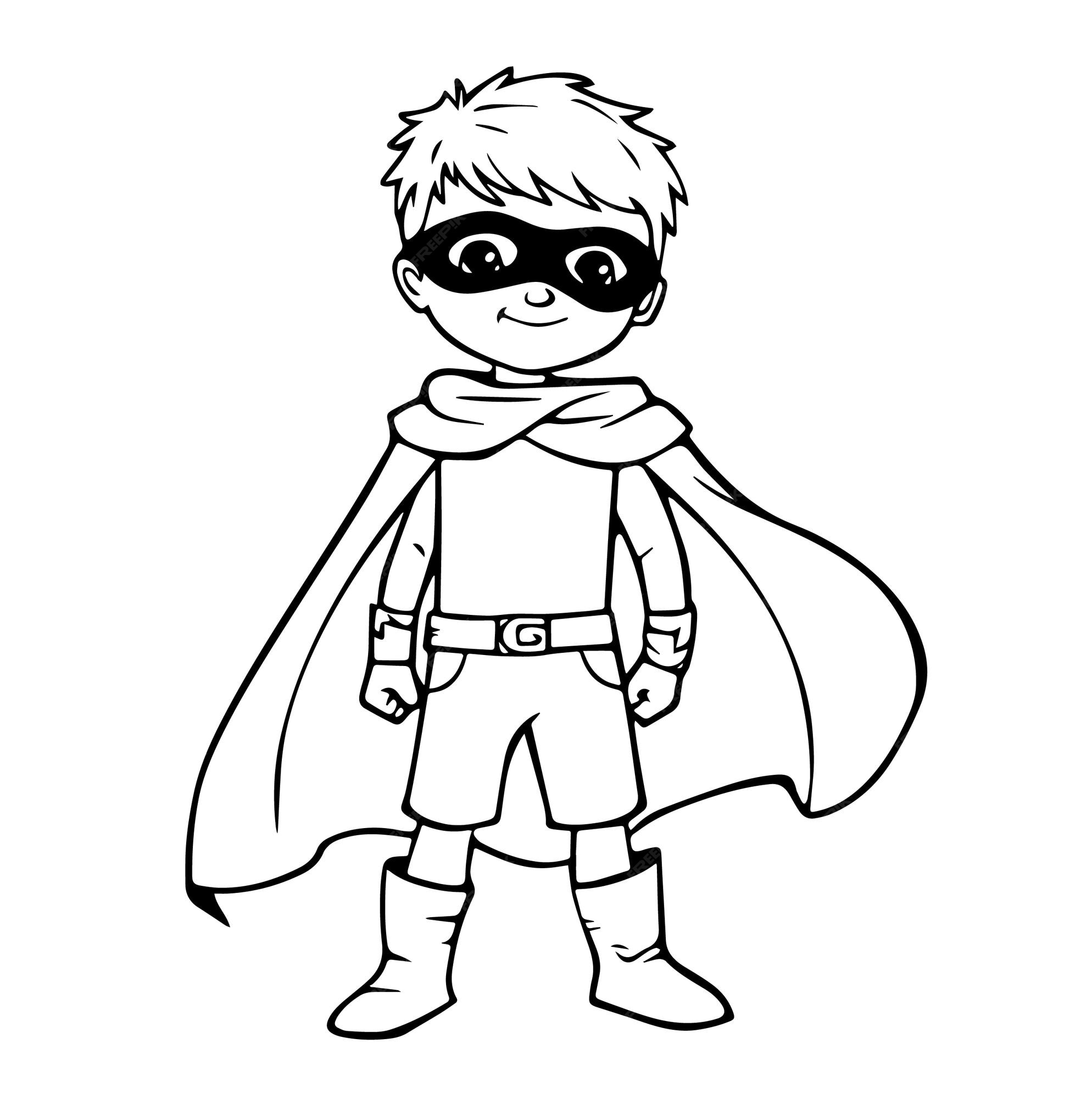 Premium vector cute kid super hero coloring page cartoon vector art and illustration line art wall mural
