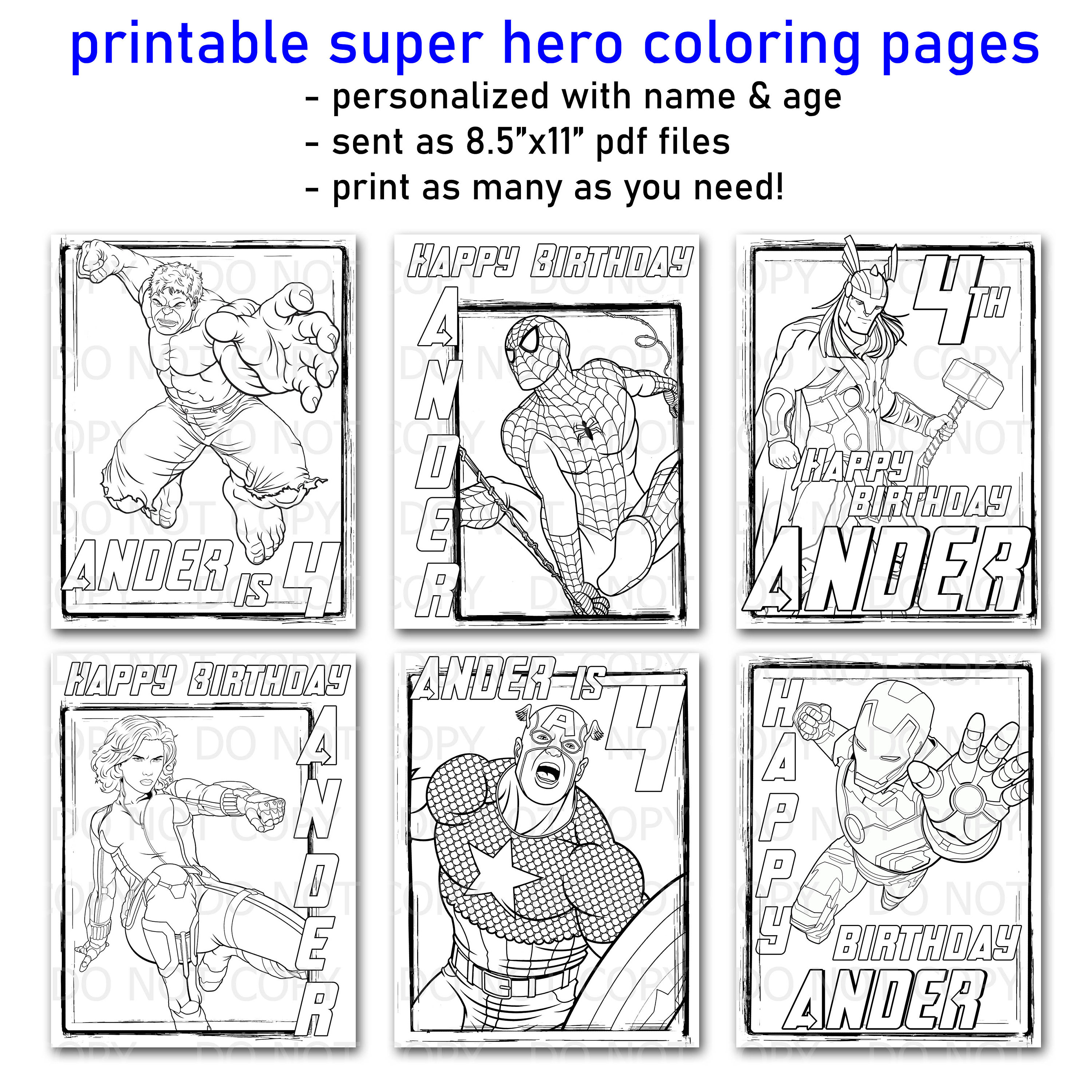 Printable personalized super hero coloring pages