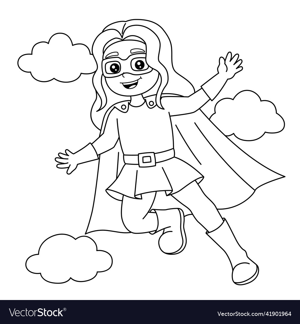Superhero girl coloring page for kids royalty free vector