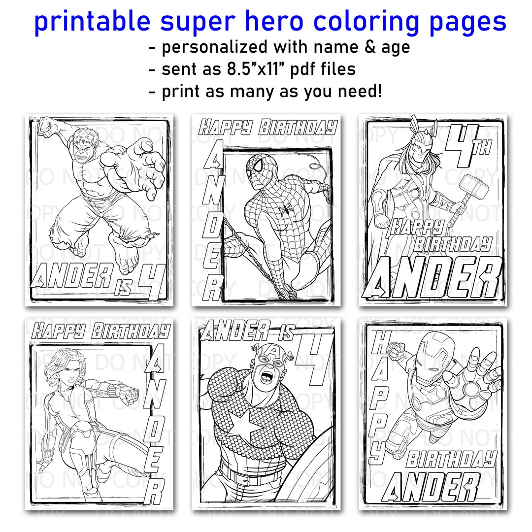 Printable personalized super hero coloring pages