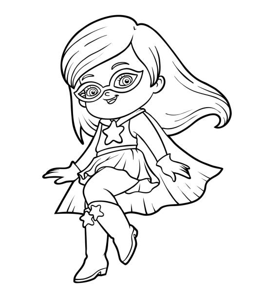 Coloring book super hero girl stock illustration