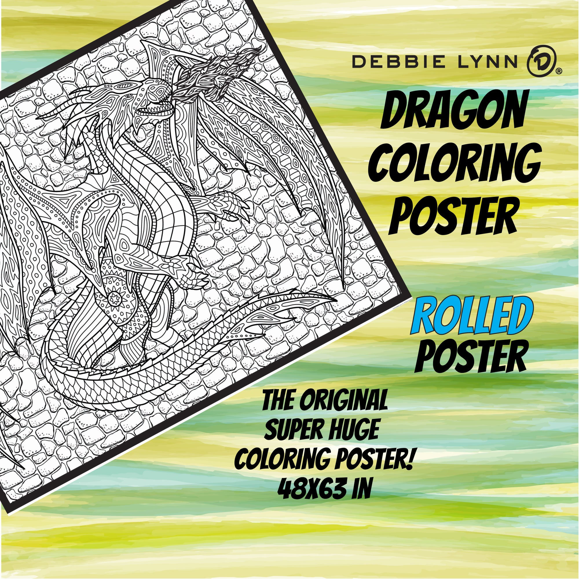 Dragon coloring poster rolled super huge x adult coloring activity for dragon lovers fairytale wall art unique gift idea