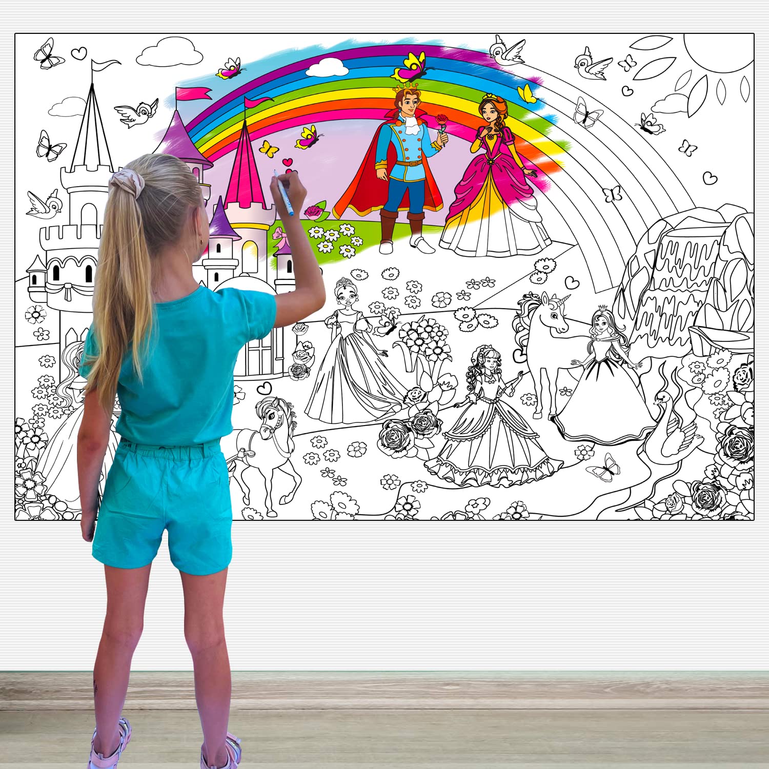Jumbo coloring poster princess with markers