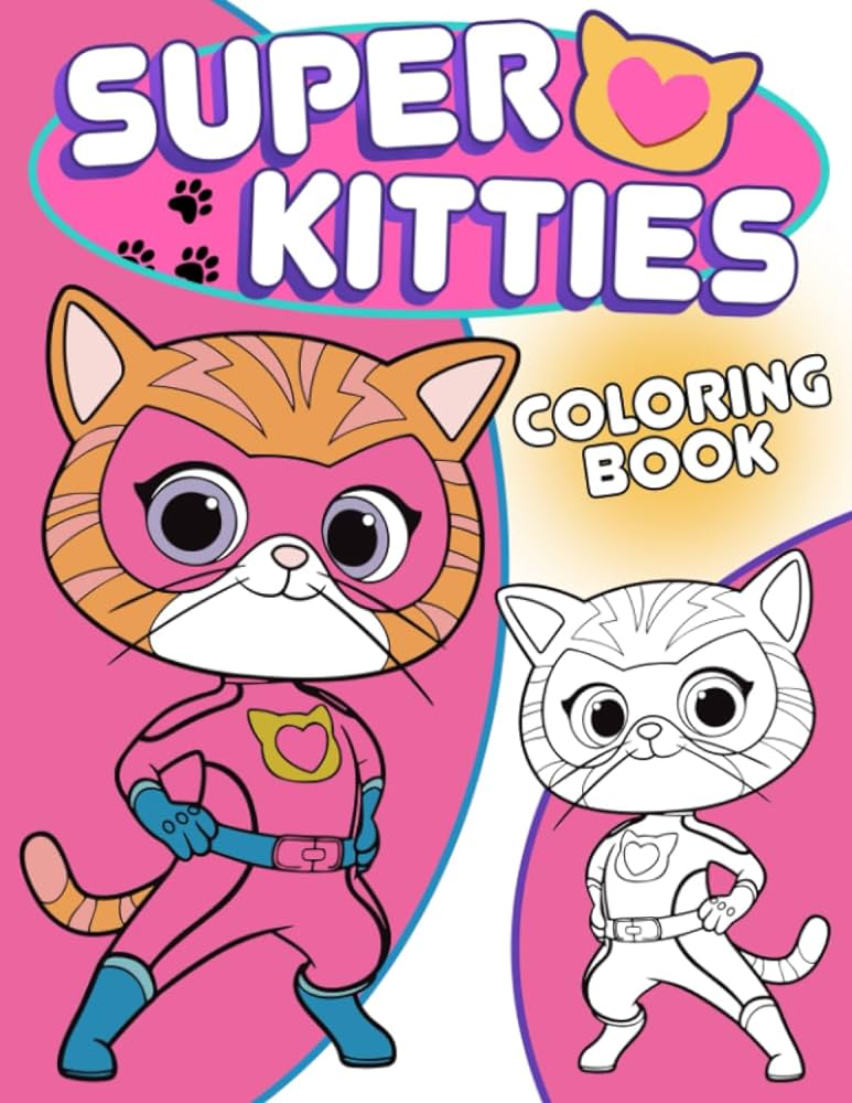 Power kitties coloring book cute and funny cats for super fan kids boys girls ages