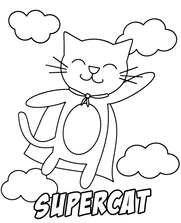 Printable cat coloring page supercat