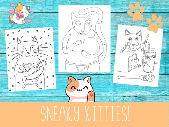 Sneaky kitties coloring pages for kids digital download and instant printable for super fun