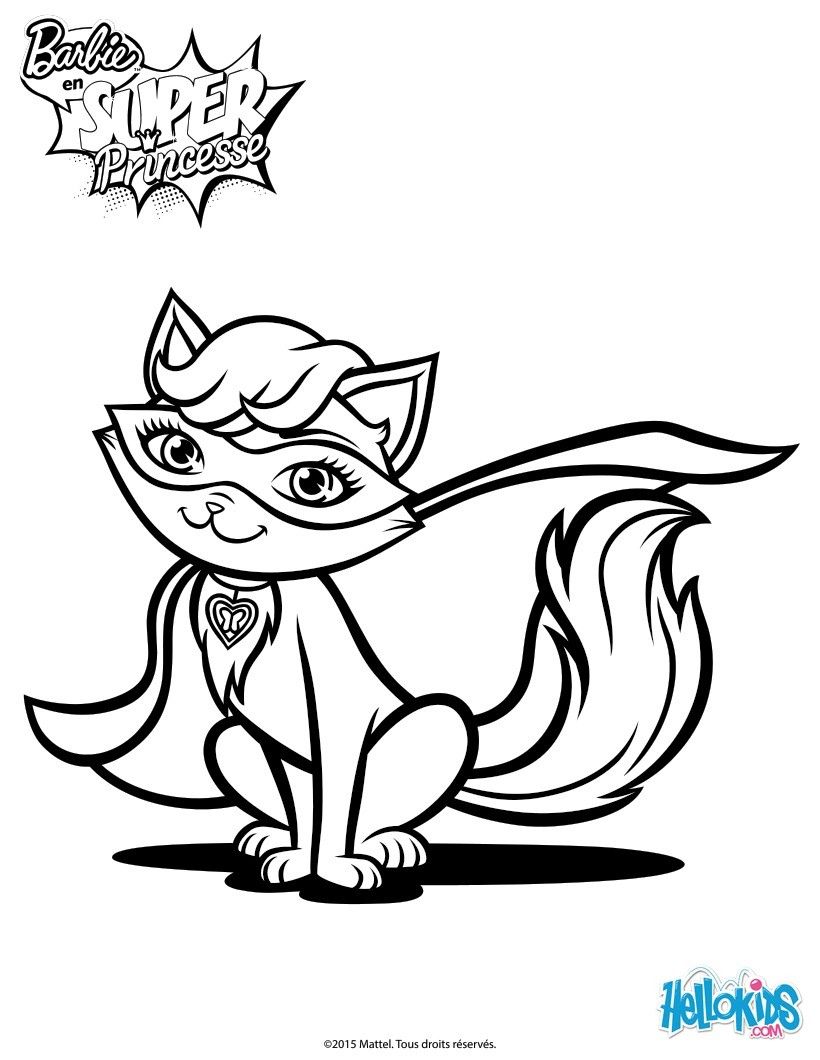 Barbie super power magical pet cat coloring page