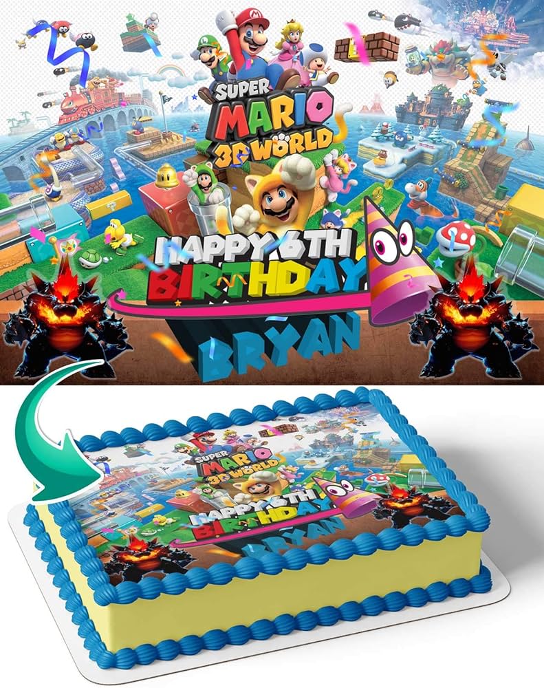 Cakecery super mario d world bowser fury edible cake image topper personalized birthday cake banner sheet grocery gourmet food
