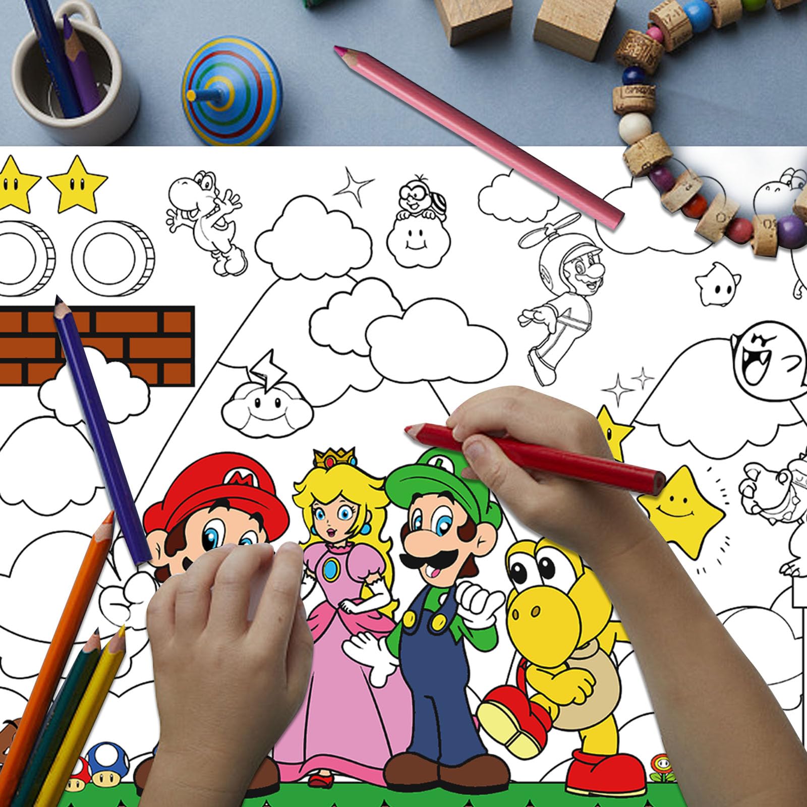 Yopenmoune mario party favors super bros coloring book giant coloring poster large coloring tablecloth huge table cover for mario party favors x inch toys games