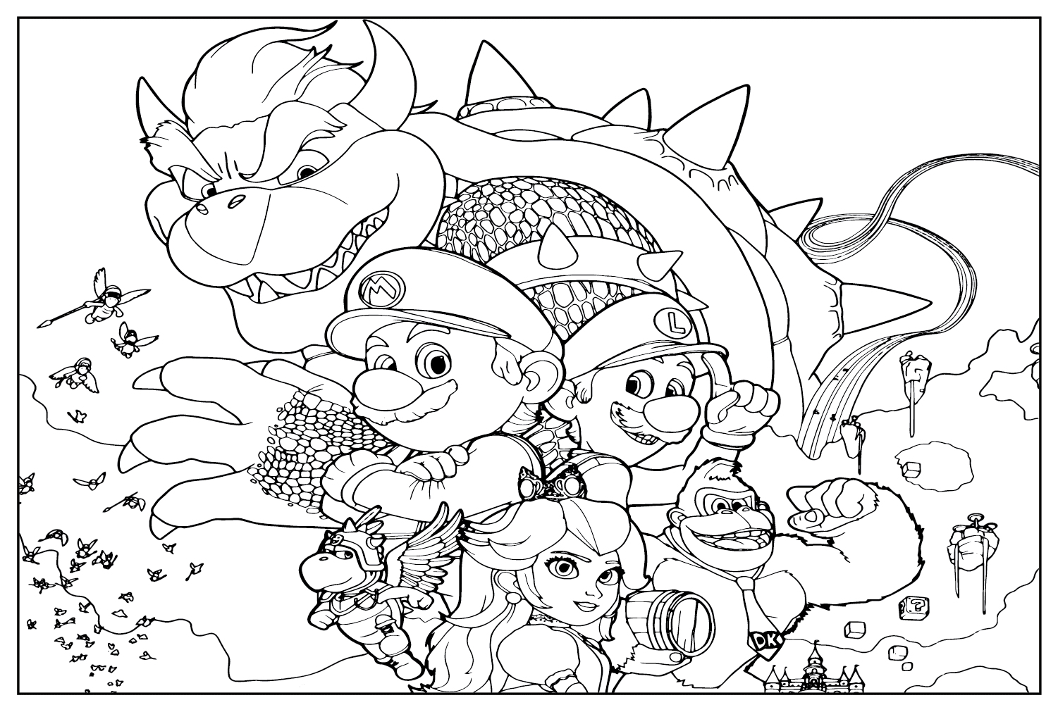 Super mario bros movie coloring sheet for kids