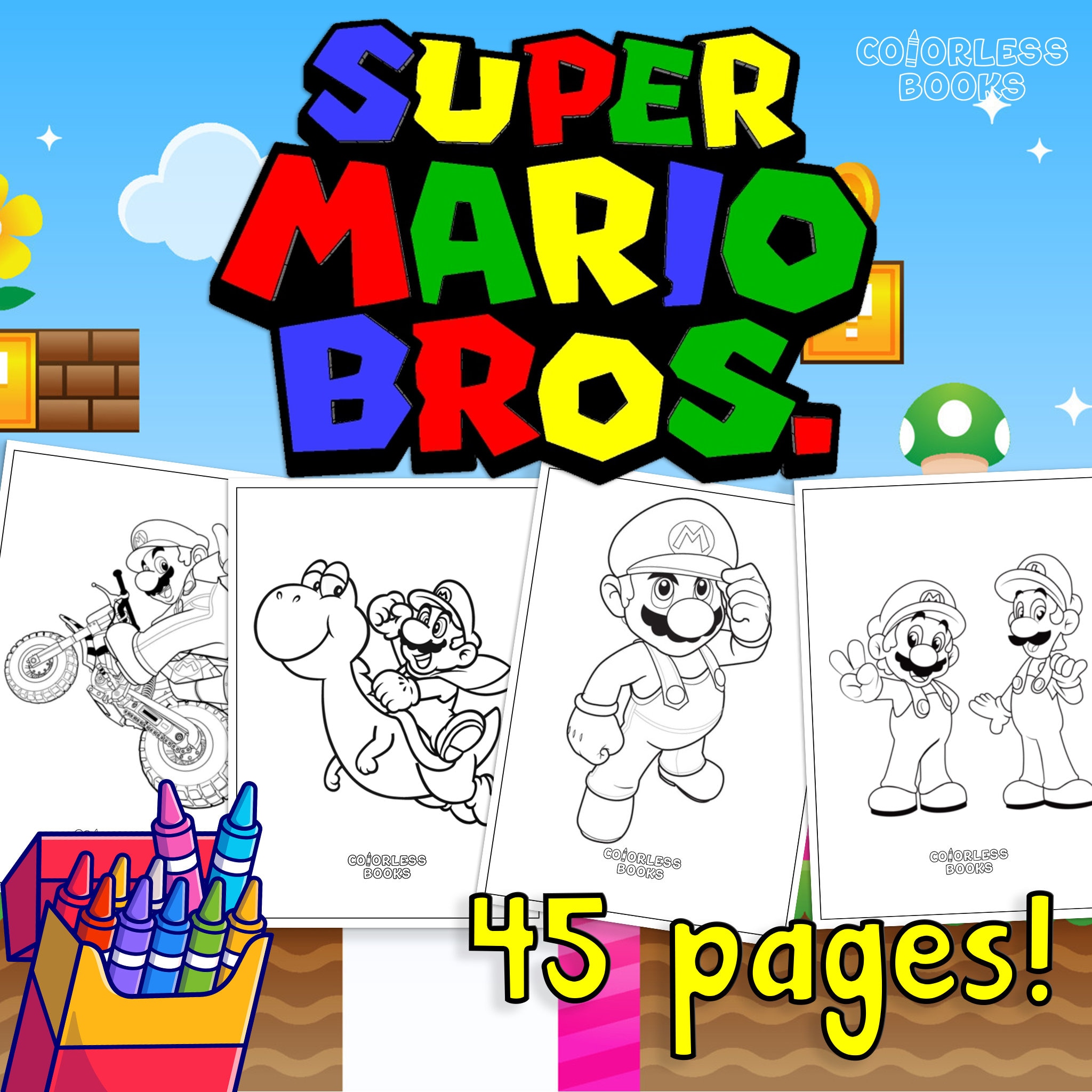 Supermario coloring pages super mario printable coloring book for kids digital download