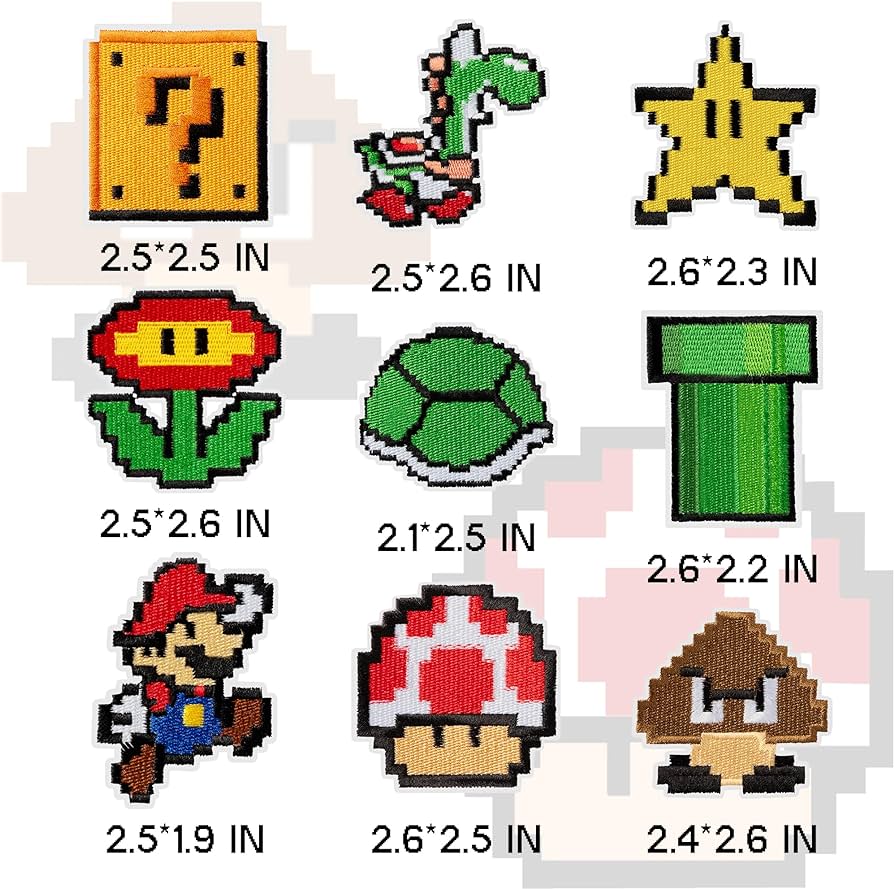 Pcs pixel mario embroidery patches cute kawaii cartoon anime wario sew on iron on embroidered applique repair patch diy craft accessories gifts for video game fans clothing jacket jeans backpack
