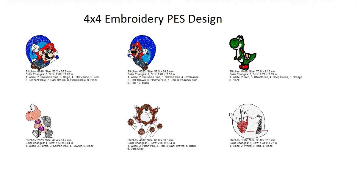 Super mario embroidery machine pattern designs brother baby lock pes