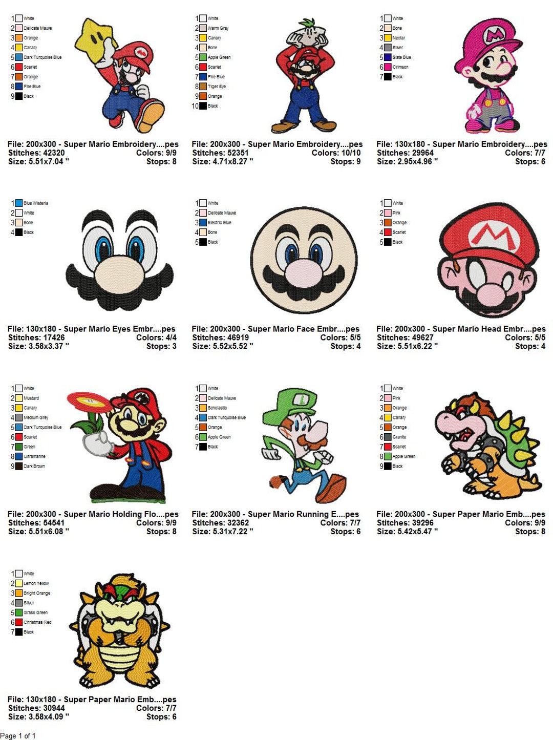 Super mario embroidery design bundle