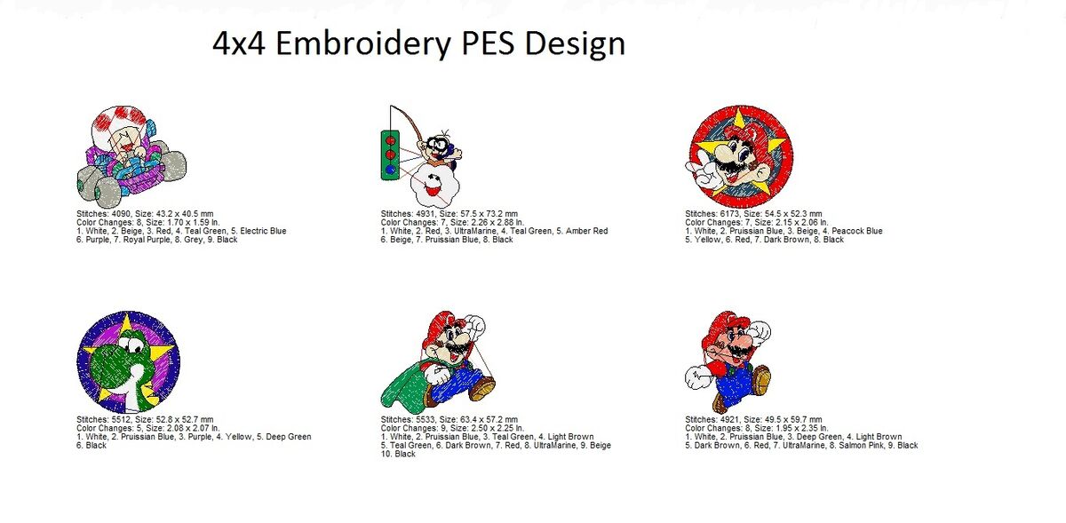 Super mario embroidery machine pattern designs brother baby lock pes