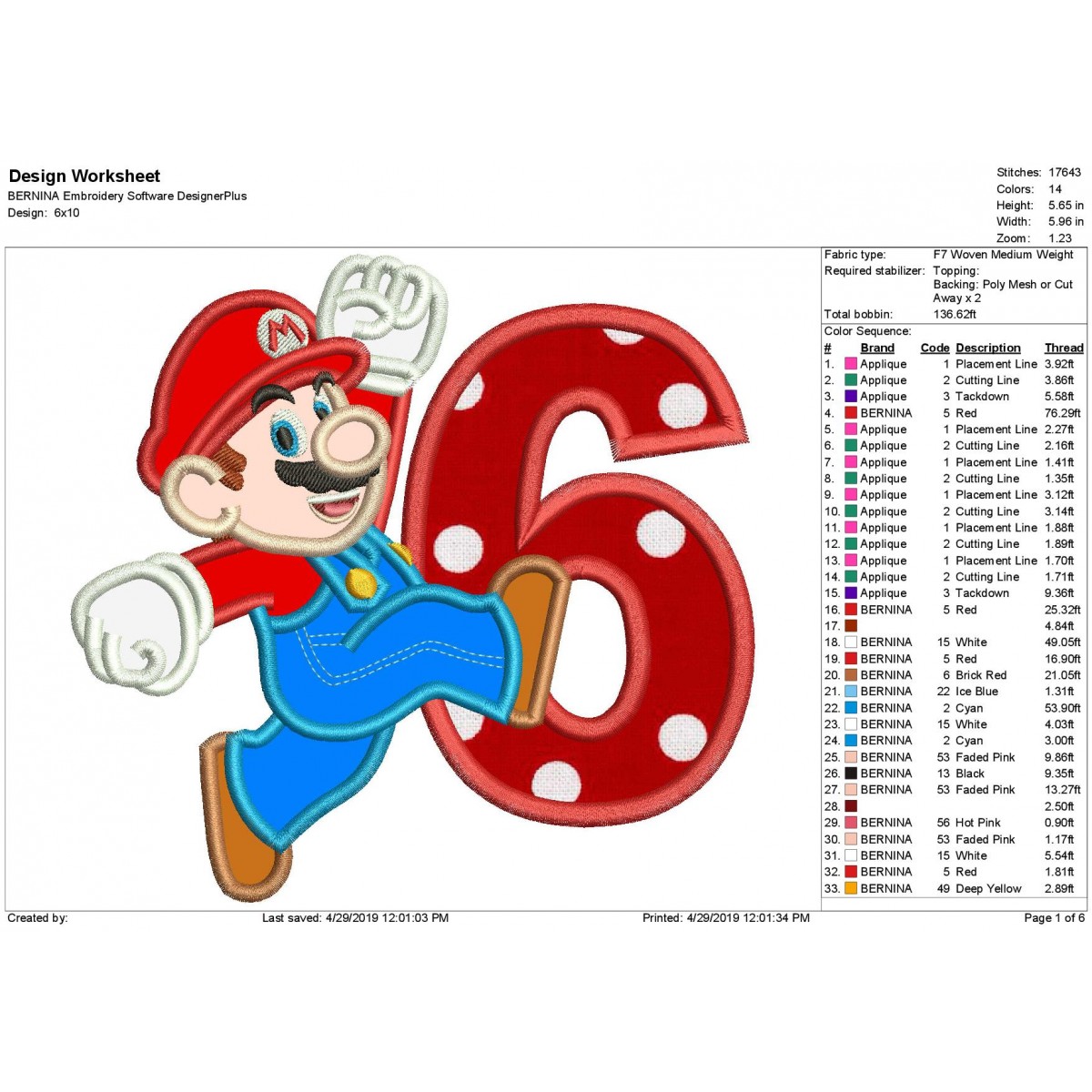 Super mario number applique design mario applique