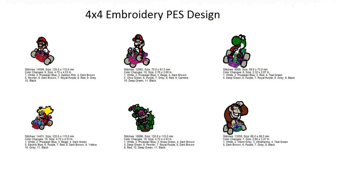 Super mario embroidery machine pattern designs brother baby lock pes