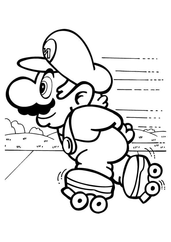 Mario on roller skates coloring page