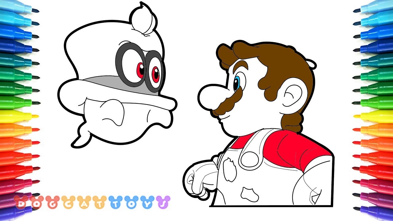 How to draw mario odyssey mario cappy drawing coloring pages for kids