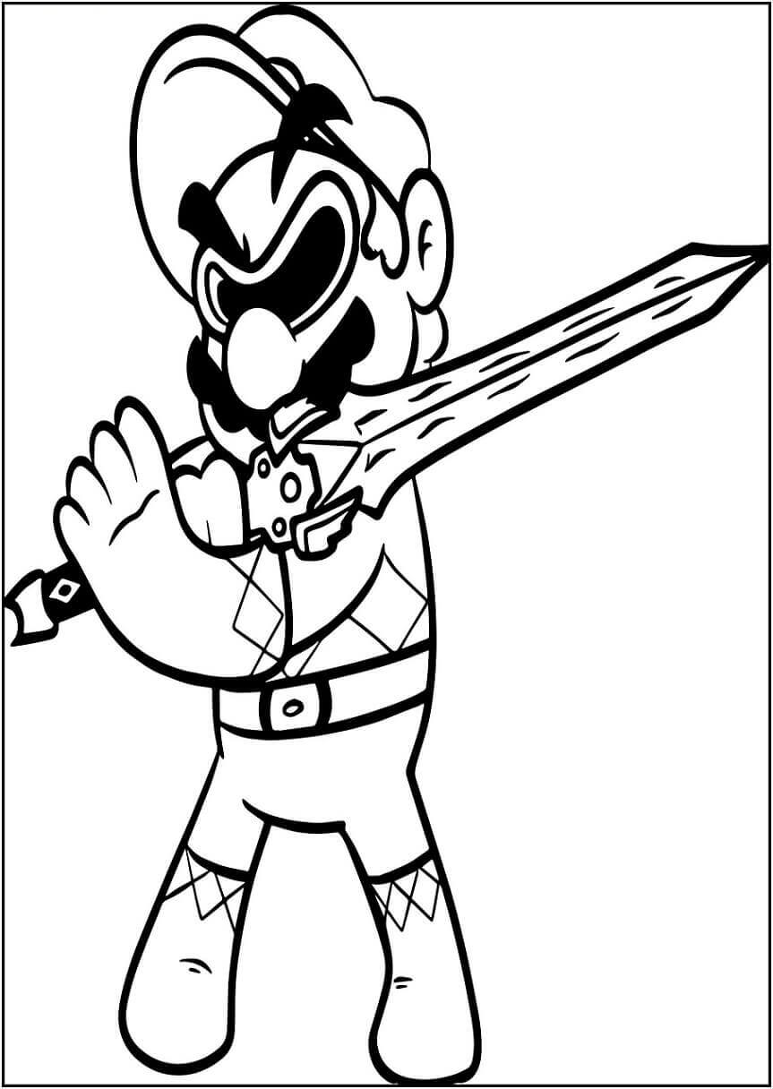 Mario holding sword coloring page