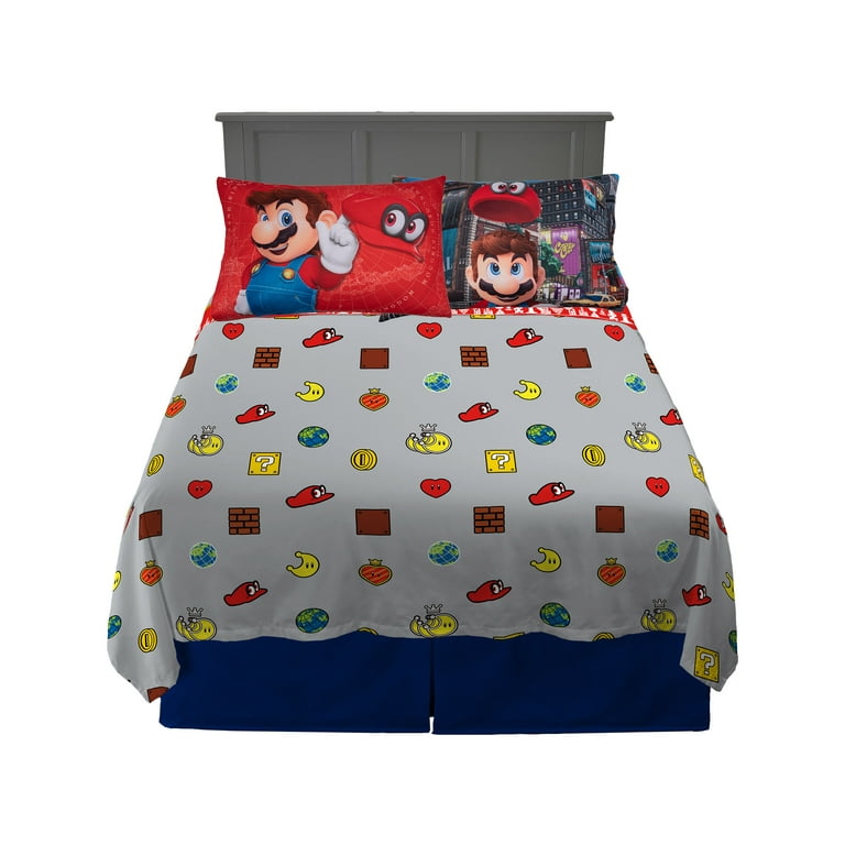 Super mario full sheet set gaming bedding gray and red nintendo