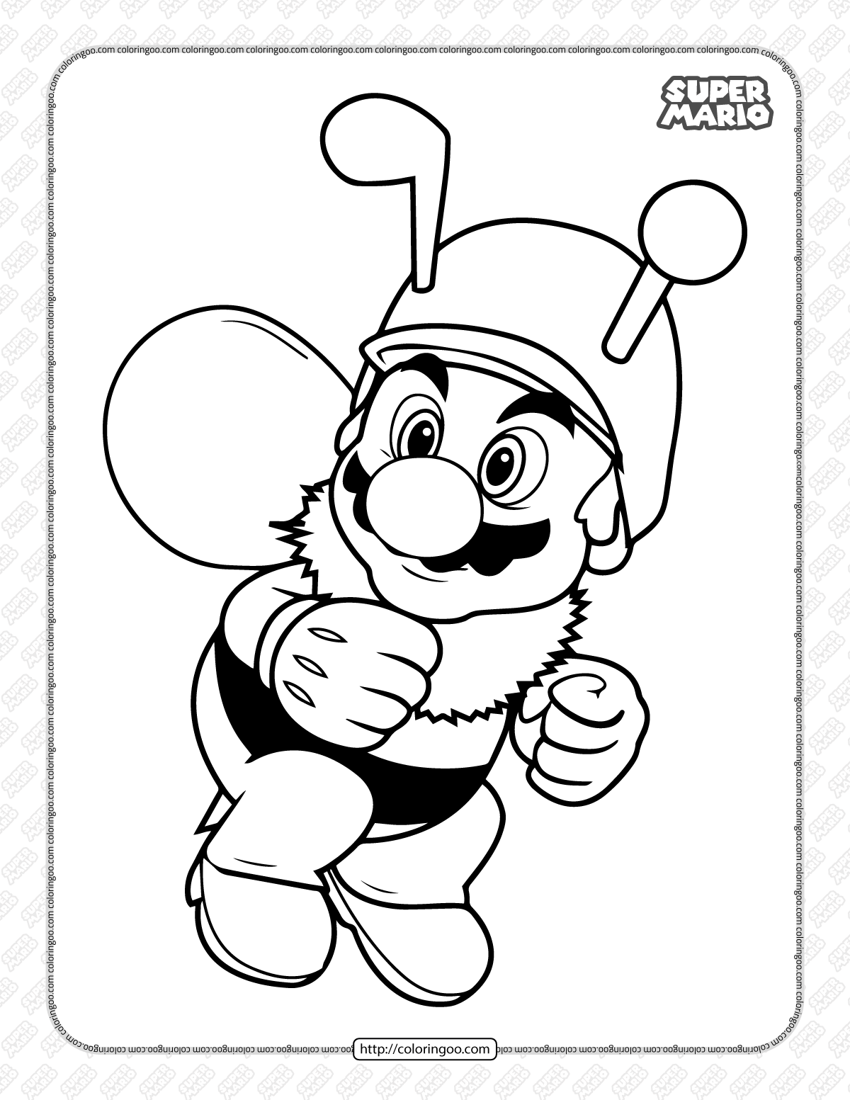 Bee mario pdf coloring page